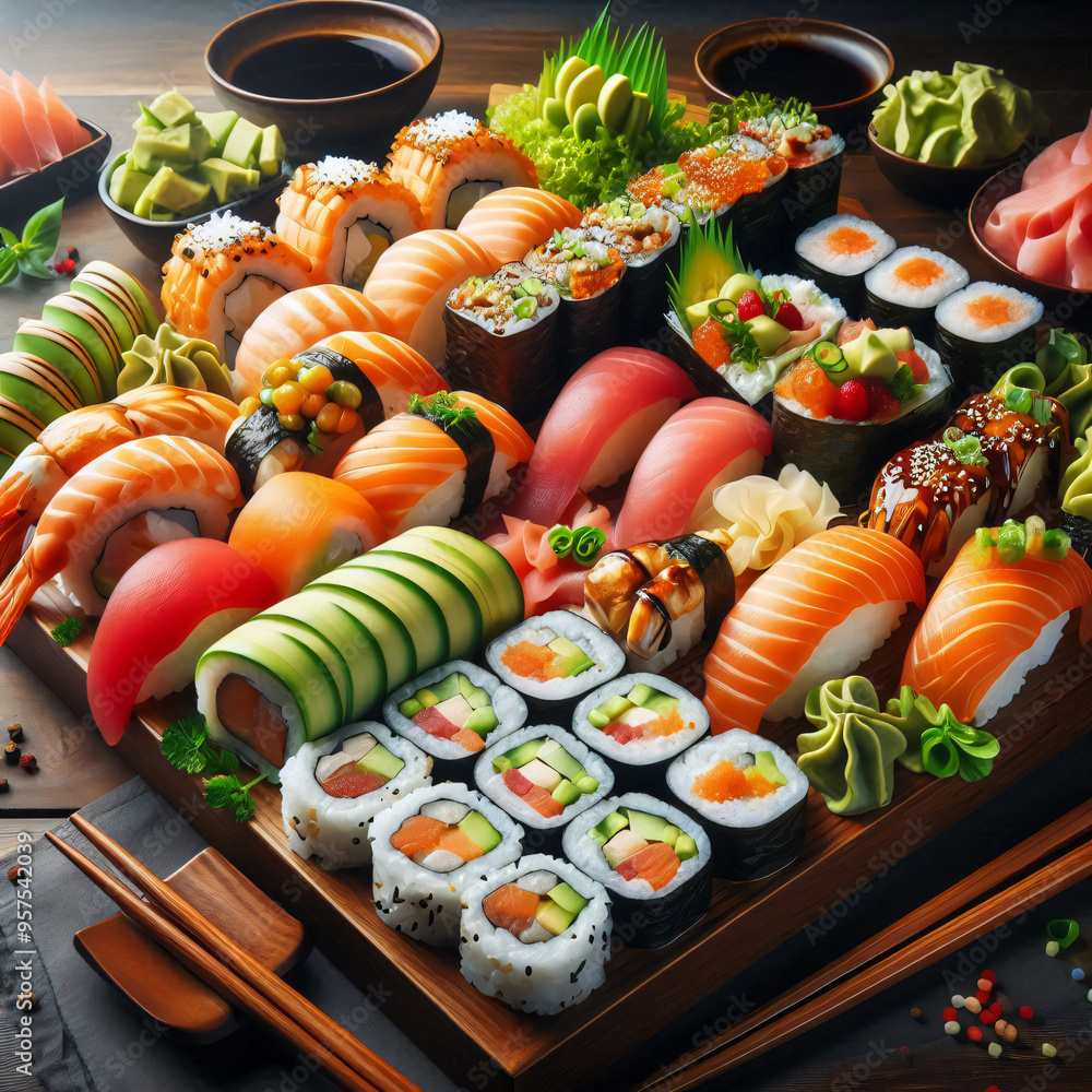 Sushi Platter with a Variety of Freshly Made Rolls Sushi Platter with a Variety of Freshly Made Rolls