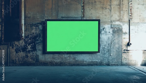 Wallpaper Mural Green Screen Framed on Grungy Wall in Empty Room Torontodigital.ca