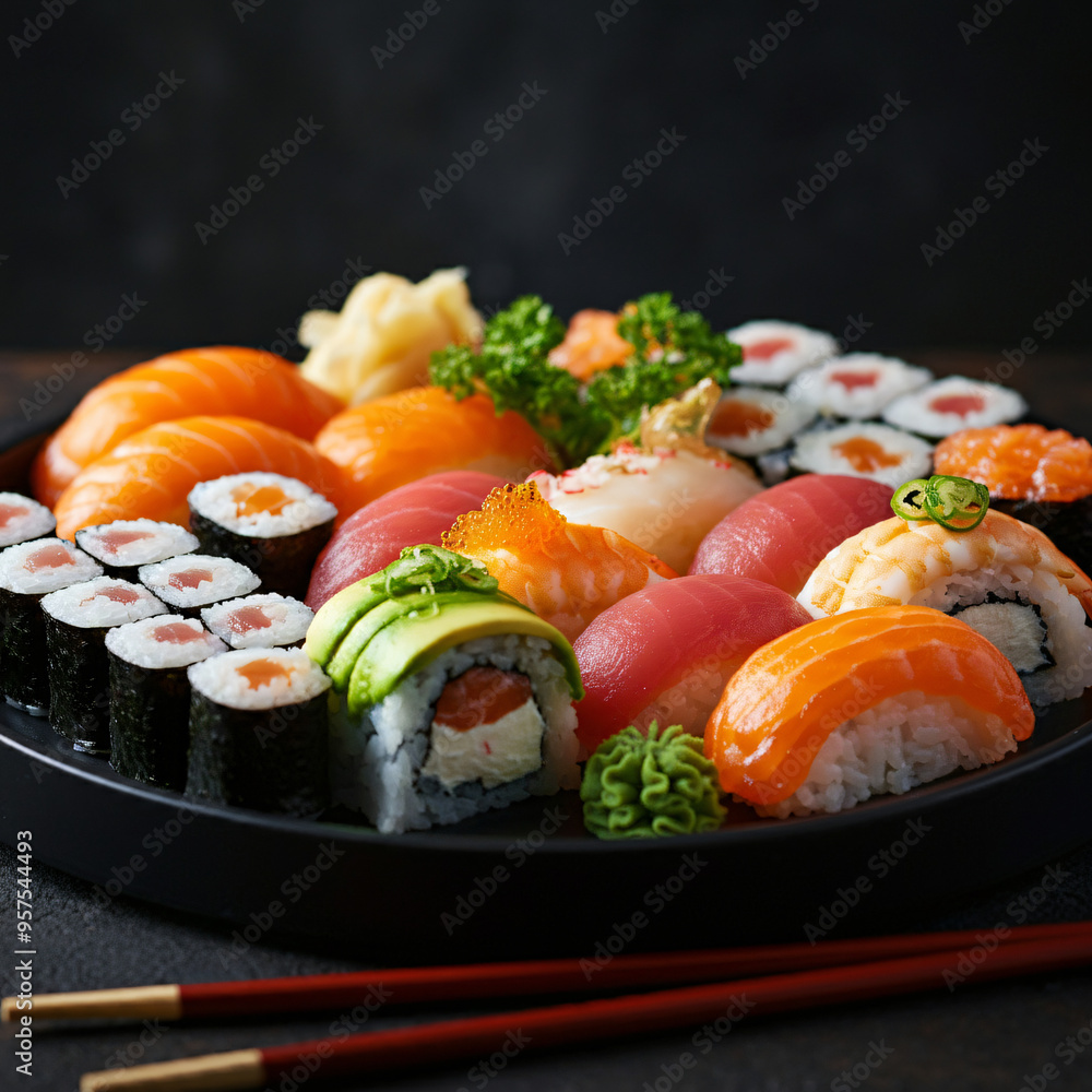 Sushi Platter with a Variety of Freshly Made Rolls Sushi Platter with a Variety of Freshly Made Rolls