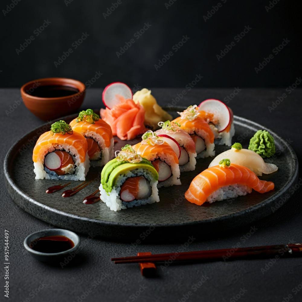 Sushi Platter with a Variety of Freshly Made Rolls Sushi Platter with a Variety of Freshly Made Rolls