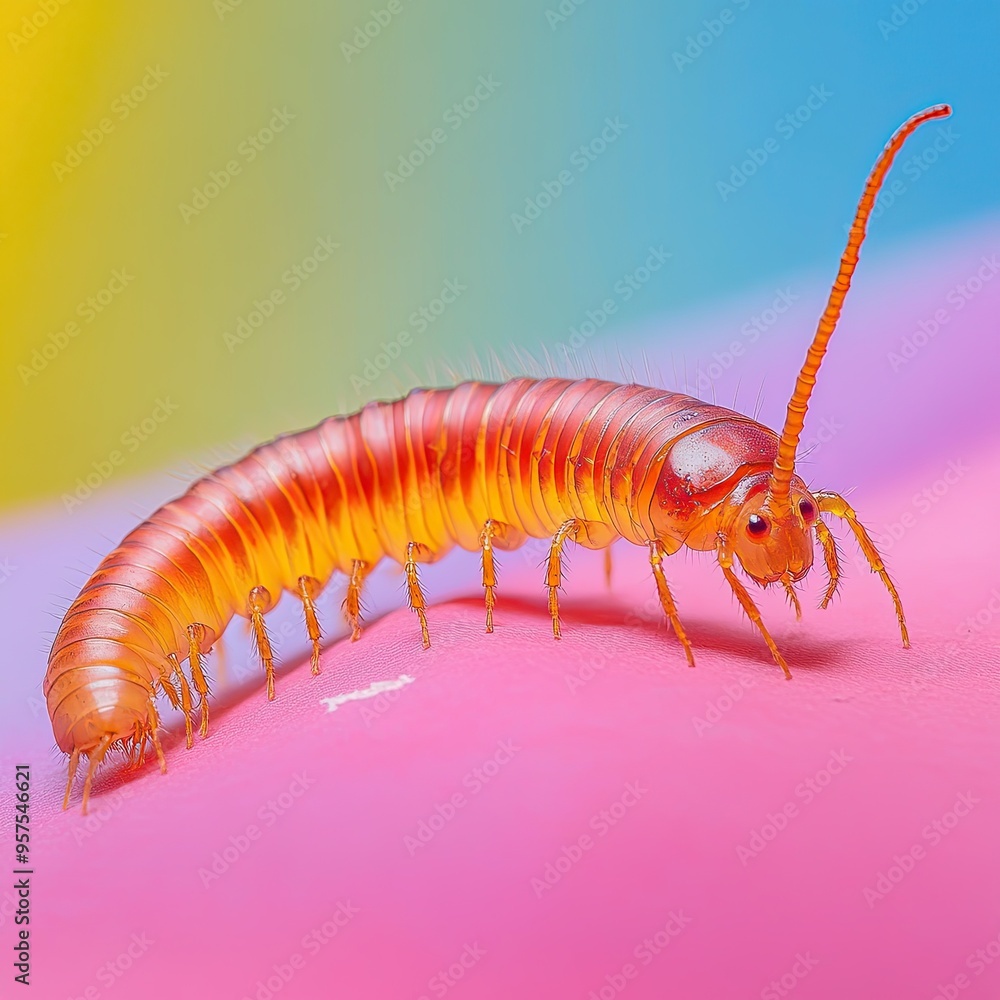 Fototapeta premium centipede isolated on colorful background