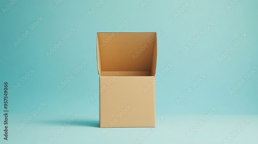Open Cardboard Box on Blue Background Open Cardboard Box on Blue Background