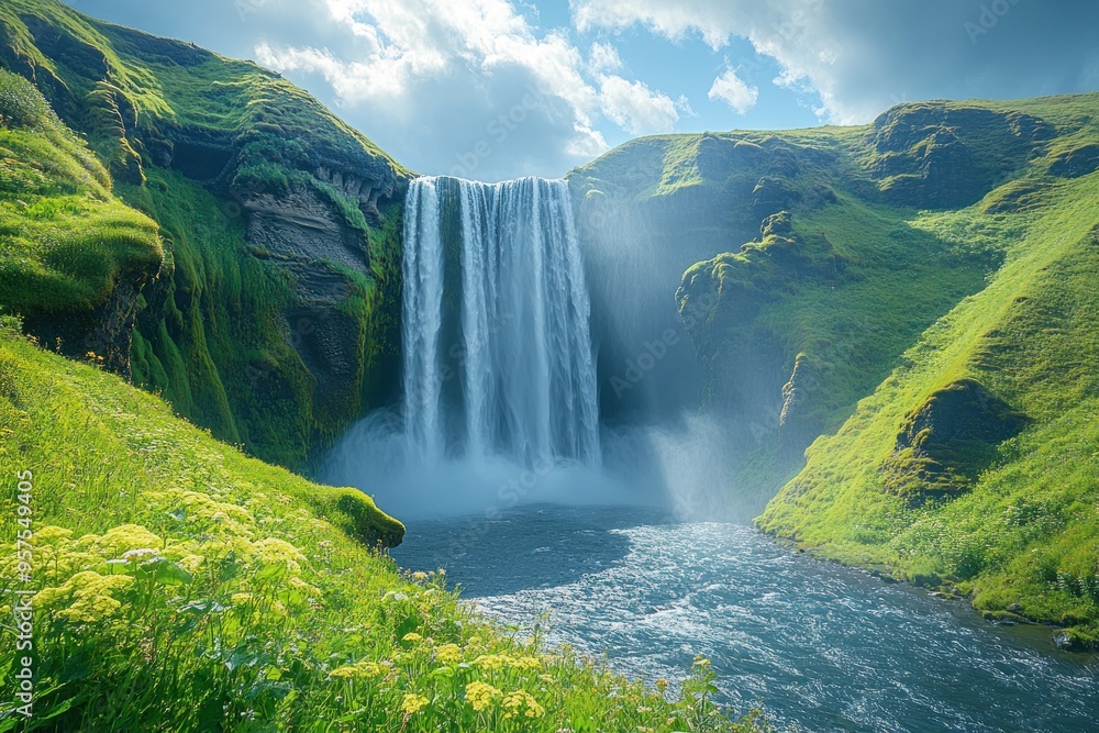 Fototapeta premium Waterfall in a Mountain Valley