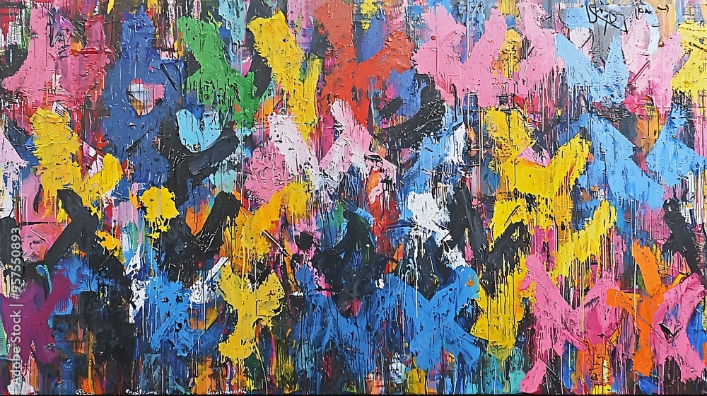 Fototapeta premium Abstract Colorful Canvas with Dripping Paint