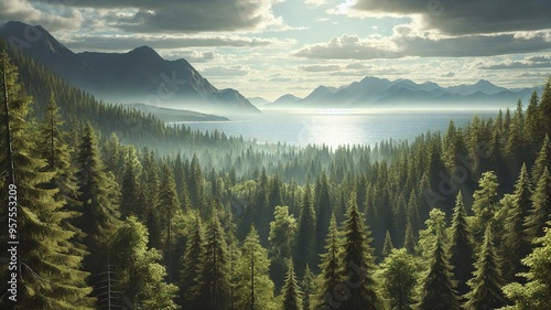 Sunrise in the mountains mountain forest landscape mountains sky nature snow tree winter trees cloud pine. Sunrise in the mountains clouds view alps canada valley peak green scenic park scenery scene.