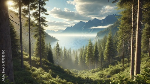 Morning in the mountains mountain mountains landscape forest snow nature sky tree lake view alps trees. Morning in the mountains clouds winter canada valley peak pine green summer travel cloud park.