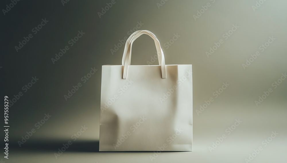 White Paper Bag with Handles on a Light Green Background White Paper Bag with Handles on a Light Green Background
