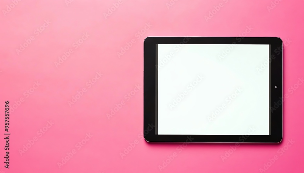 Black Tablet Computer on a Pink Background Black Tablet Computer on a Pink Background