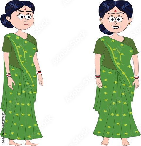 Vibrant Indian Female Character Set for 2D Animation - Featuring village women in authentic vector illustrations for culturally rich and detailed animated storytelling
