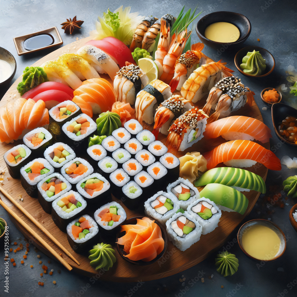 Sushi Platter with a Variety of Freshly Made Rolls Sushi Platter with a Variety of Freshly Made Rolls