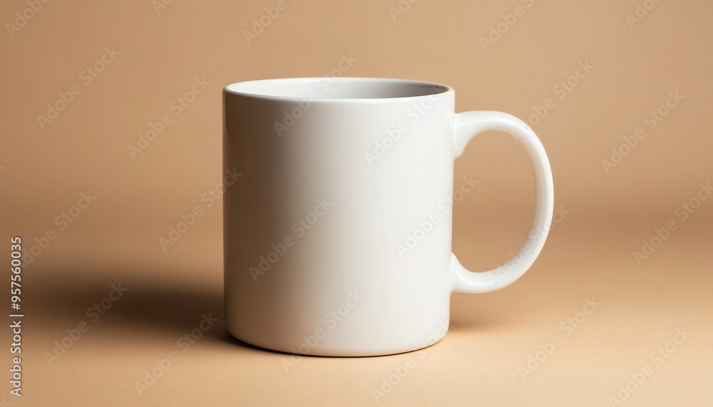 White Ceramic Mug on Beige Background White Ceramic Mug on Beige Background