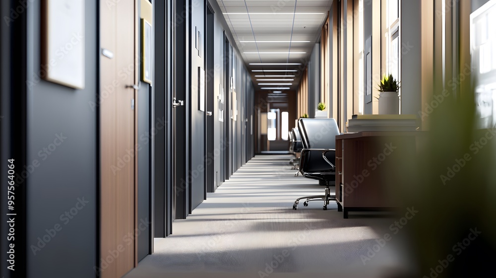 Fototapeta premium Modern Office Corridor with Natural Light