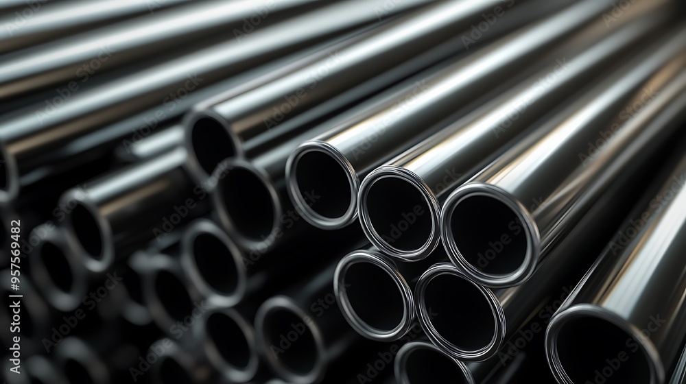 Metallic Pipes Stacked in a Row Metallic Pipes Stacked in a Row