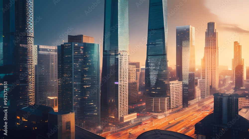 Obraz premium building tower at sunset