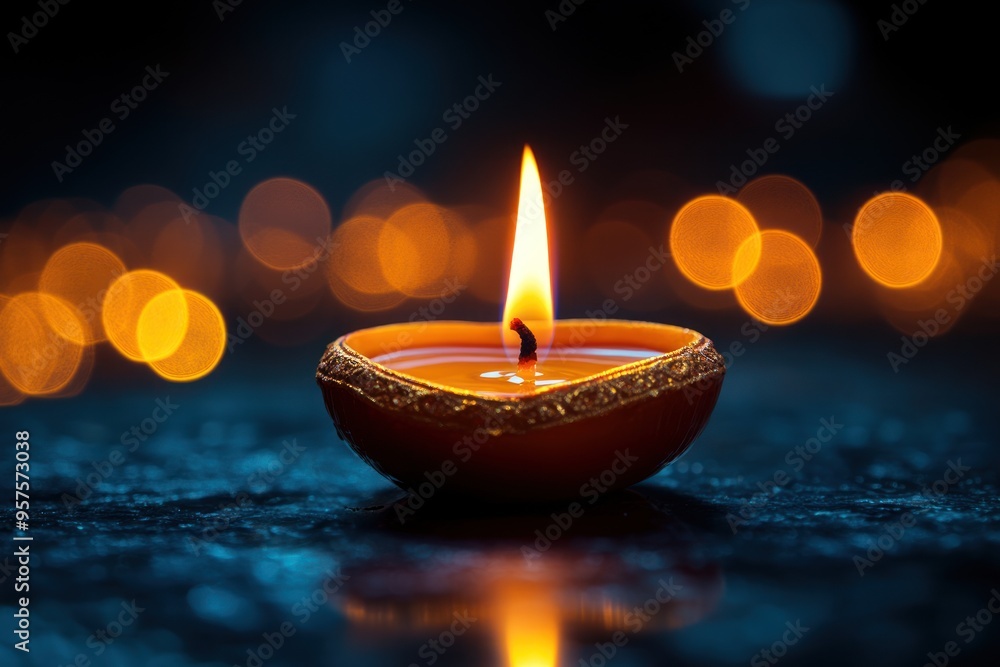 Diya Candle Flame and Bokeh Lights Diya Candle Flame and Bokeh Lights
