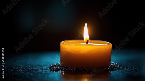 A Single Candle Flame in Darkness