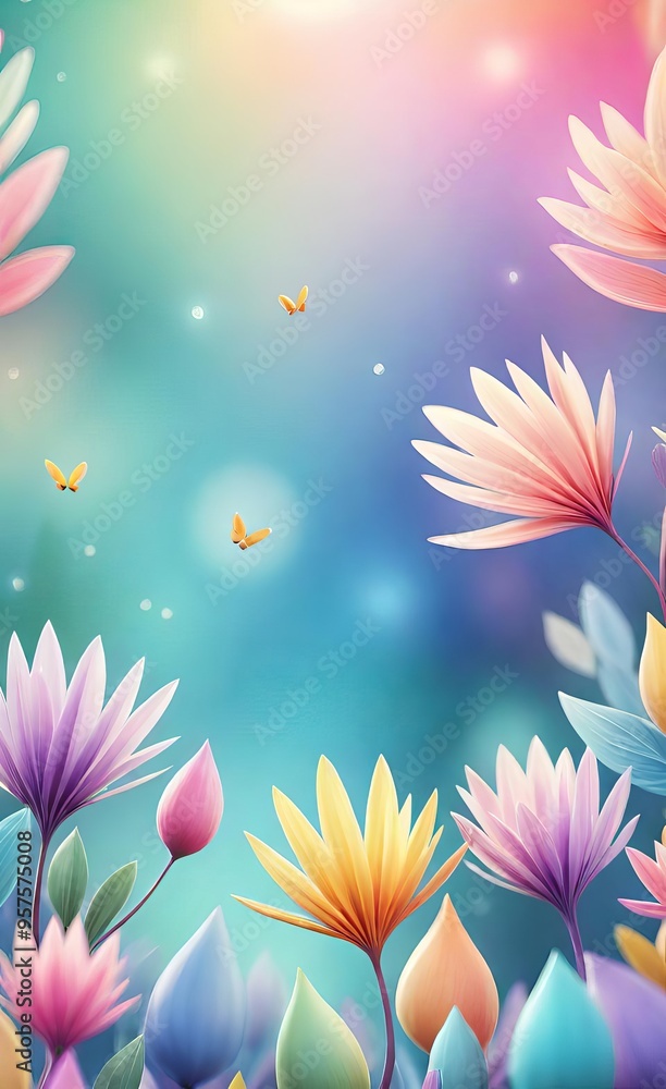 Fototapeta premium background with flowers and butterflies