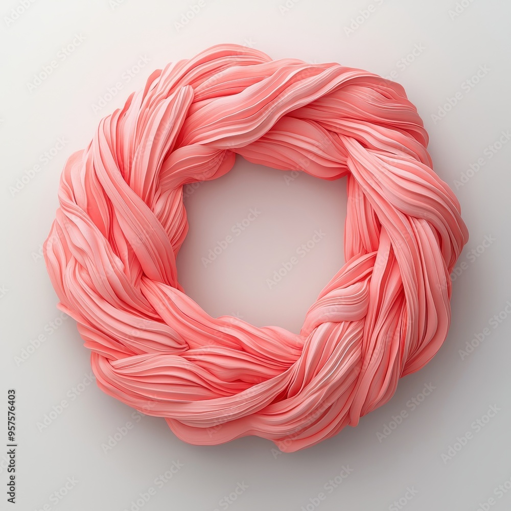 Fototapeta premium A beautiful, textured pink wreath made from soft, braided strands, perfect for decorative purposes or artistic projects.