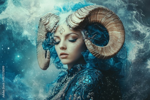 Astrological imagery  captivating representation of the aries zodiac sign in zodiac series