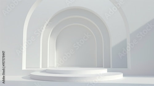 white tone color background with small podium,  화이트, 단상, 포디움 02 photo