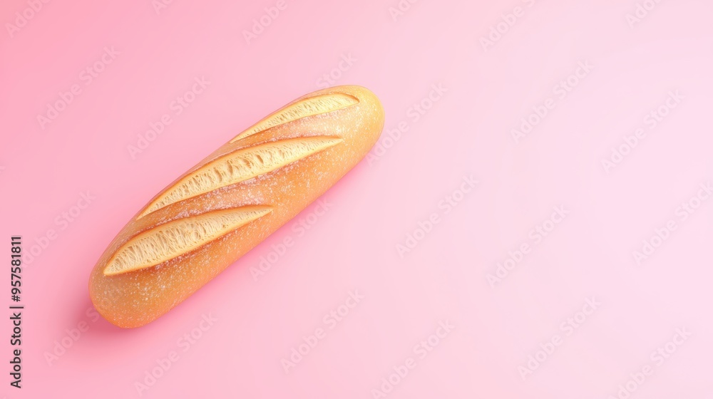 Freshly Baked Baguette on Pink Background Freshly Baked Baguette on Pink Background