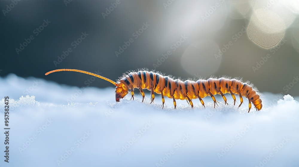 Naklejka premium centipede isolated on winter background