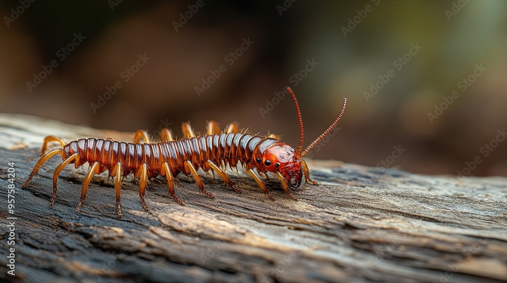 Fototapeta premium centipede isolated on wooden background