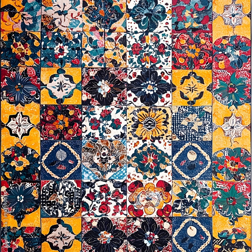 85. **Catalan textile pattern with rich, colorful designs.** 85. **Catalan textile pattern with rich, colorful designs.**