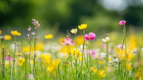 spring wild flower field background photo