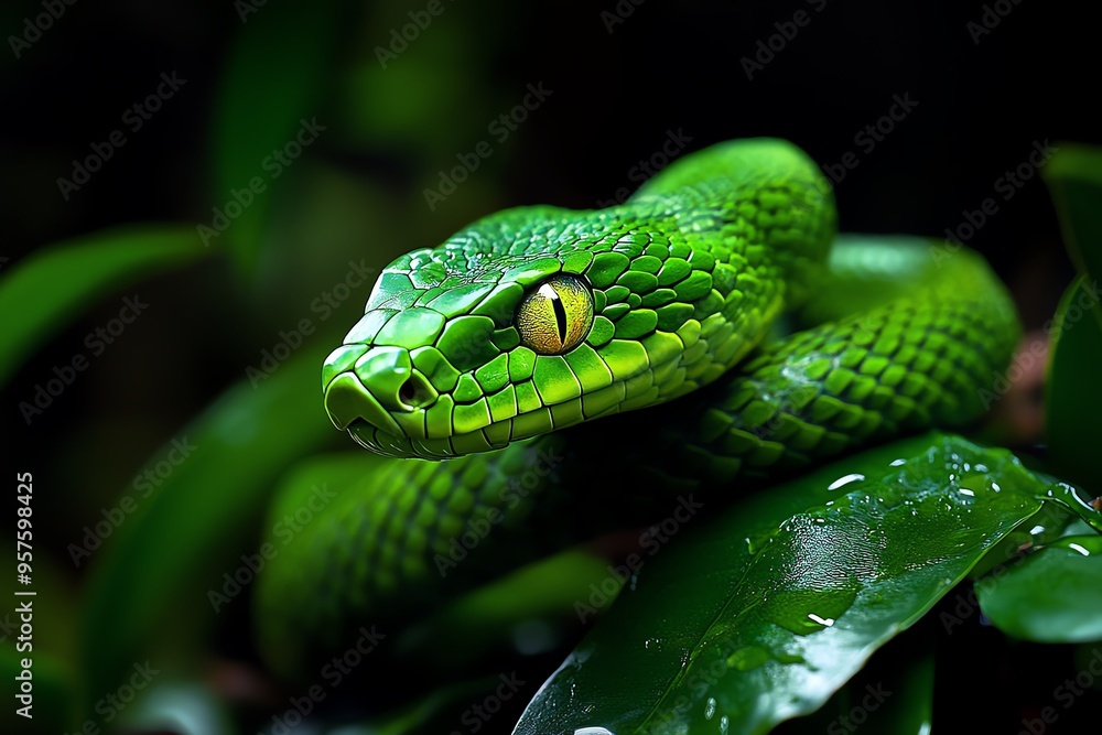 Snake Green, Forest, and Mystery visualized in a dense forest where a green snake moves silently through the underbrush, its presence both mysterious and captivating Snake Green, Forest, and Mystery visualized in a dense forest where a green snake moves silently through the underbrush, its presence both mysterious and captivating