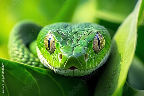 Snake Green, Grasslands, and Slithering shown in a grassy field where a green snake slithers quietly through the tall grass, blending seamlessly with its surroundings photo