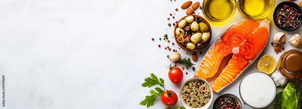 Fats are nutrients in food that the body uses to build cell membranes, nerve tissue including the brain, and hormones. Fats food banner with copyspace. Fats are nutrients in food that the body uses to build cell membranes, nerve tissue including the brain, and hormones. Fats food banner with copyspace.