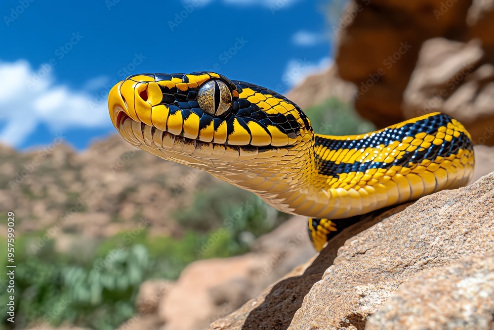 Snake Python, Golden, and Rocky Terrain visualized in a rugged, rocky ...