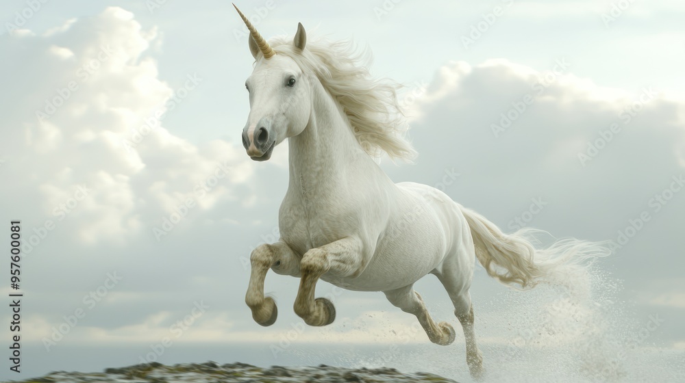 Majestic Unicorn Galloping Along Cliffside Edge with Ocean Waves - High Detail 8K Action Shot, Generative Ai Majestic Unicorn Galloping Along Cliffside Edge with Ocean Waves - High Detail 8K Action Shot, Generative Ai