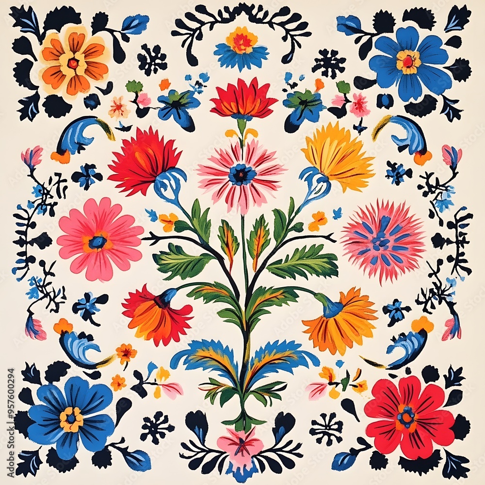 80. **Czech folk art pattern with bright, floral designs.** 80. **Czech folk art pattern with bright, floral designs.**