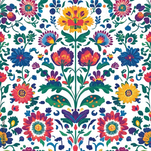 74. **Polish folk art pattern with vibrant floral designs.**