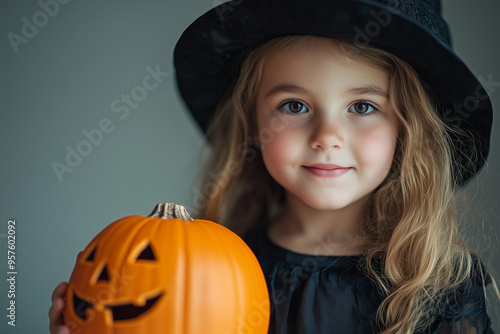 Little Girl Wearing Halloween Costume Ready to Trick-or-Treat