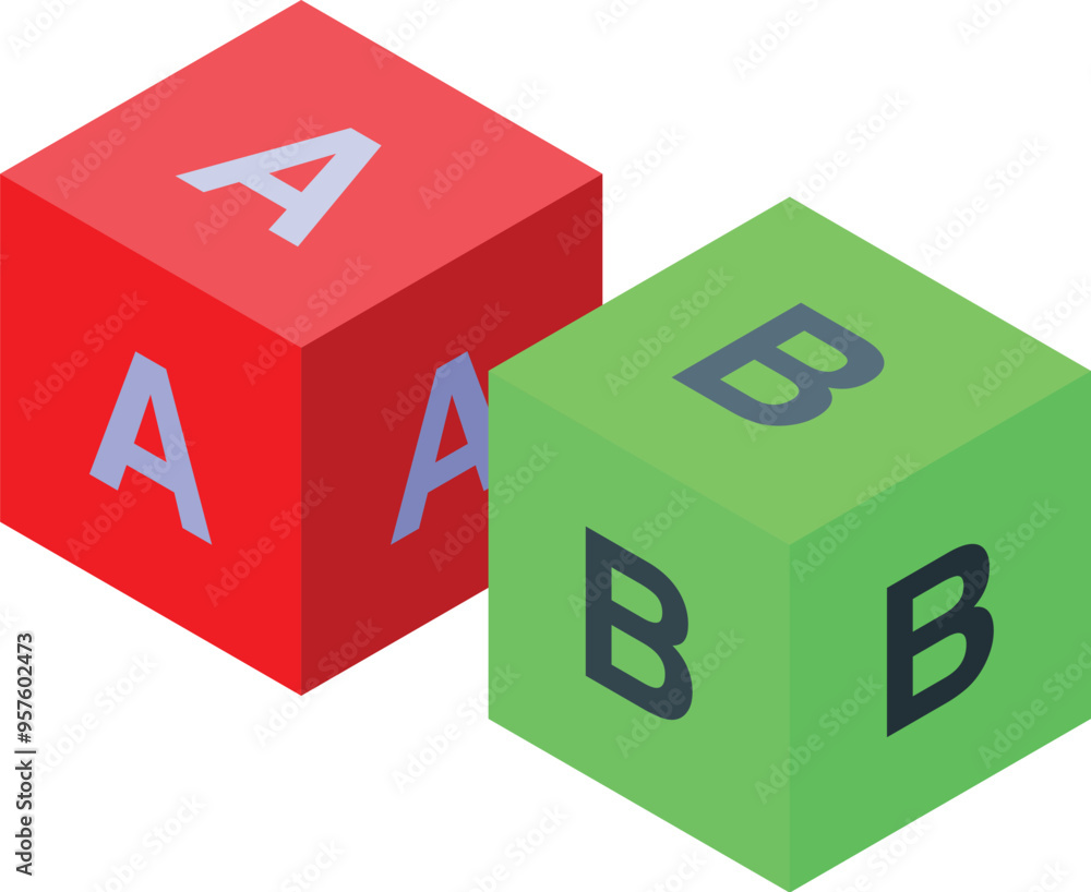 Two colorful cubes showing letters a and b representing different options Two colorful cubes showing letters a and b representing different options