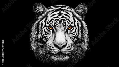 Menacing stare of a white bengal tiger. portrait of white bengal tiger on black background. wild cats background. generative ai tiger portrait on black background. Tiger. Illustration