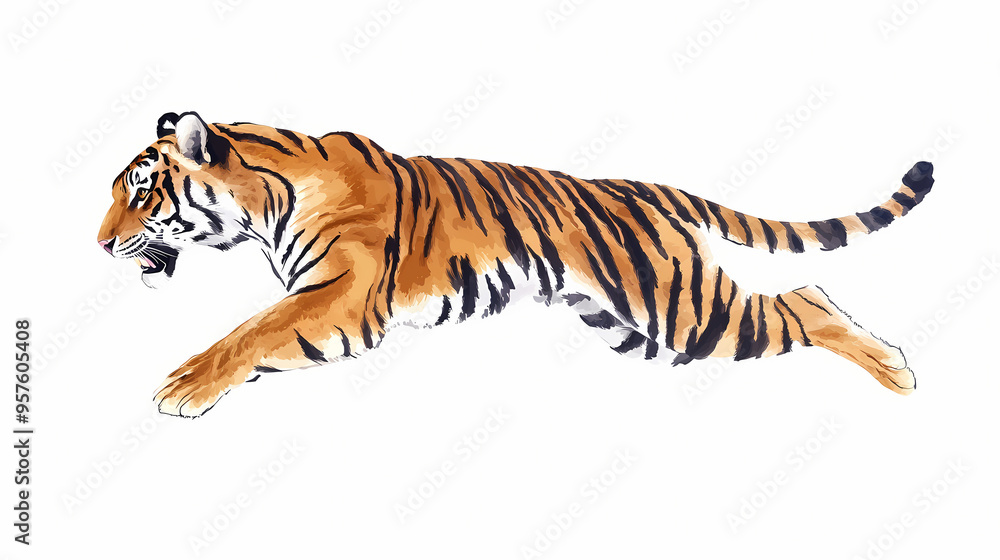 Obraz premium Tiger jumping isolated on white. Tiger. Illustration