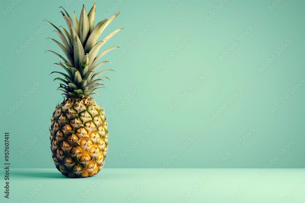Isolated pineapple against pastel green background, minimal design Isolated pineapple against pastel green background, minimal design