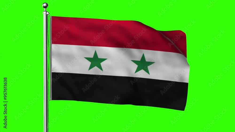 A Syrian flag waving against a green screen background A Syrian flag waving against a green screen background