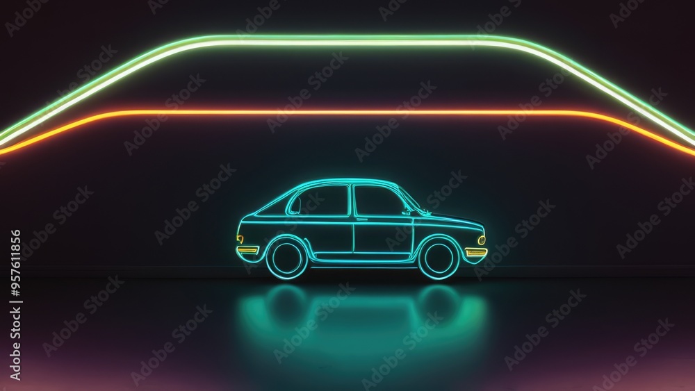 neon sign of a car in the middle of a dark room neon sign of a car in the middle of a dark room
