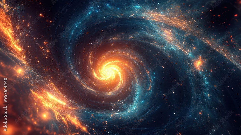 Abstract Spiral Galaxy Nebula with Blue and Orange Colors - Cosmic Background Abstract Spiral Galaxy Nebula with Blue and Orange Colors - Cosmic Background