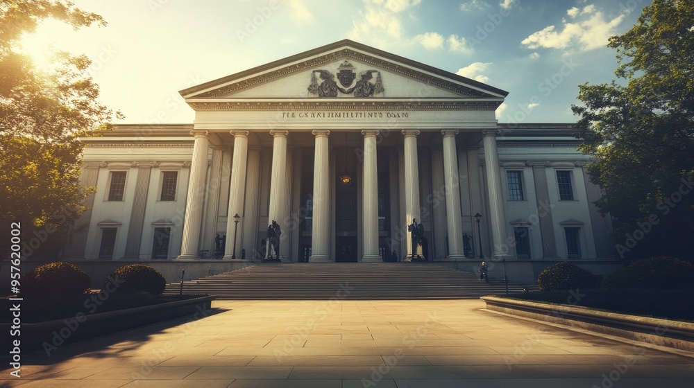 Obraz premium A classic government building with impressive columns, a grand entrance, and a prominent public presence.