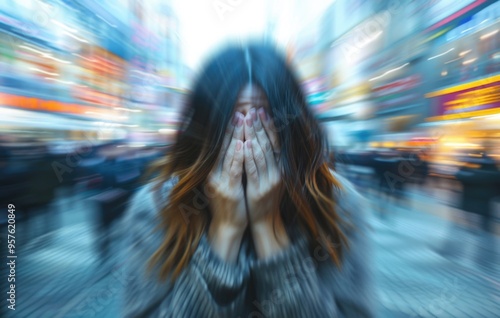 Emotional turmoil: portrayal of an individual enduring suffering from panic attack, highlighting psychological disorder, vegetovascular dystonia, emphasizing debilitating effects of condition photo