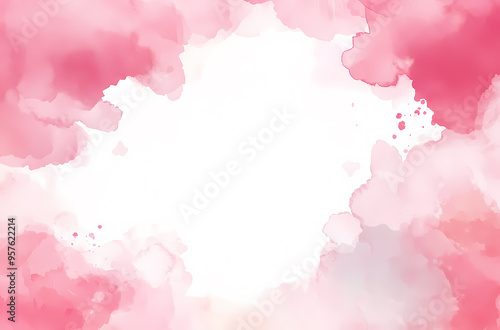 Soft Watercolor Background with Pastel Pink and White Clouds