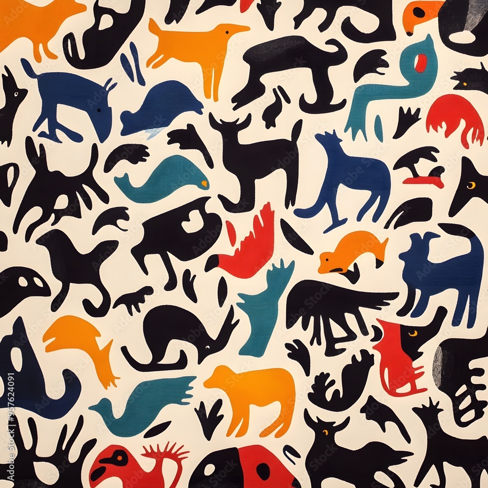 54. **Canadian Inuit art pattern with Arctic wildlife motifs.** 54. **Canadian Inuit art pattern with Arctic wildlife motifs.**