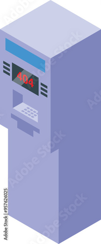 Isometric style icon showing a bank atm machine displaying an error message