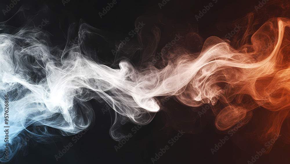 Obraz premium Ethereal white smoke swirling on a black background texture